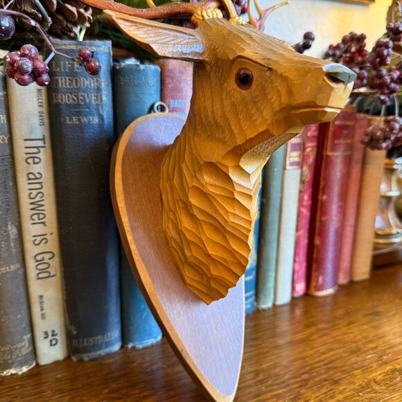 Vintage Carved Wood Deer Head Faux Taxidermy - Picture 5 of 12